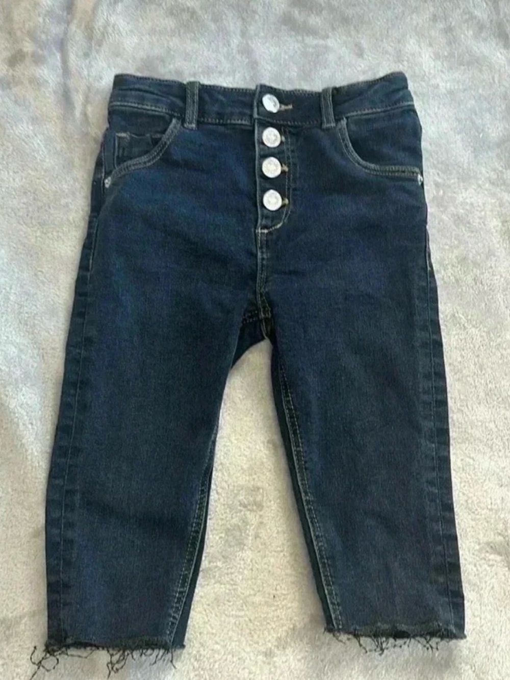 Marks & Spencer Dark Blue Button-Front Kids Capris Jeans with Frayed Hem